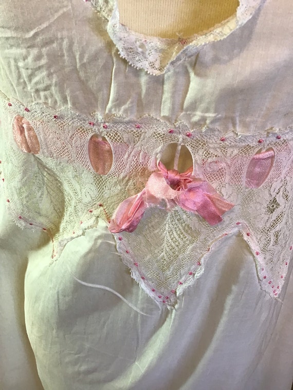 Vintage White Cotton Lace Nightgown - image 3