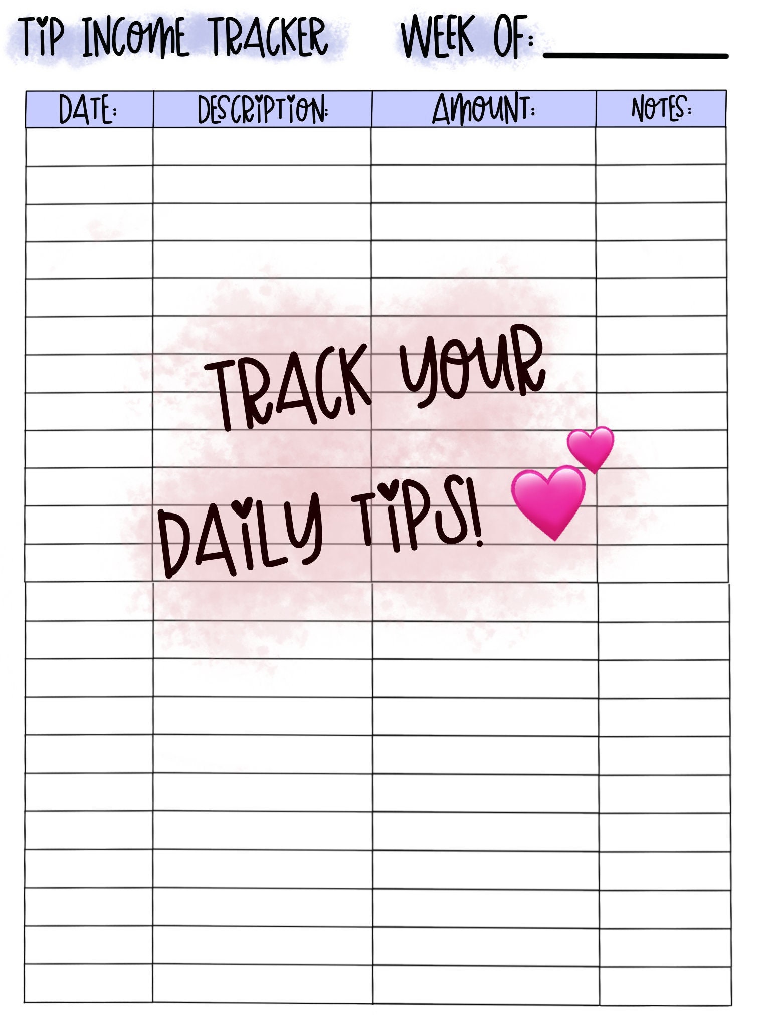 Daily Tip Tracker Etsy Daily Tip Tracker Etsy