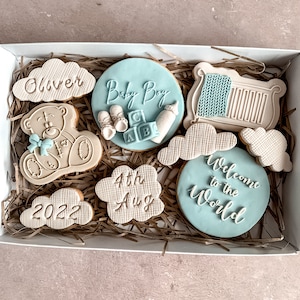 Personalised New baby boy biscuits | Welcome to the world biscuits | New baby boy gift | Postal gift for new baby | Gift for new parents