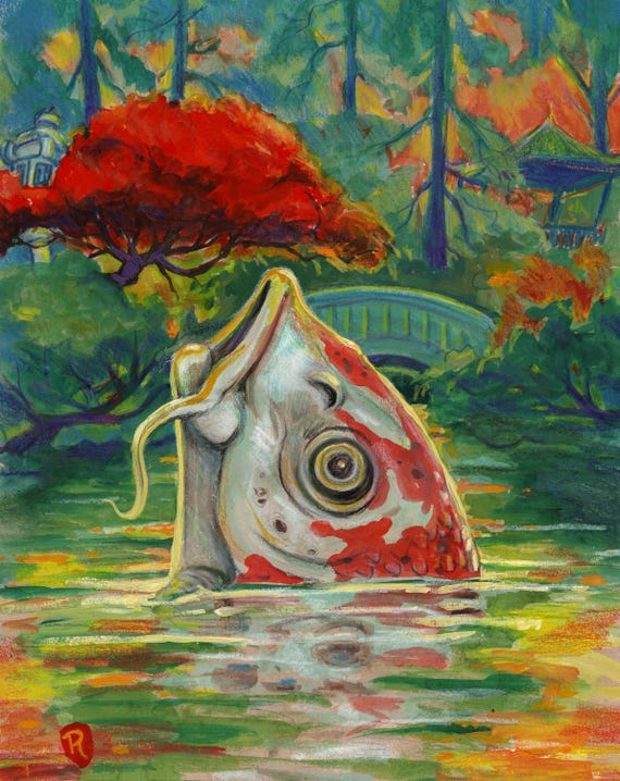 Japanese Garden Koi original watercolor painting (8.25" x 10.25")