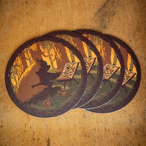Plein Air Bear (set of 4) Beer Coasters | Beer Mat | Drink Coaster
