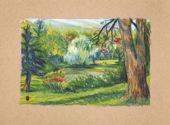 Original watercolor / gouache painting on premium paper (6" x 8"), Canon Hill Park