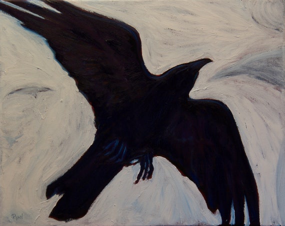 Original Oil Painting (20" x 16"), Raven over the Canyon