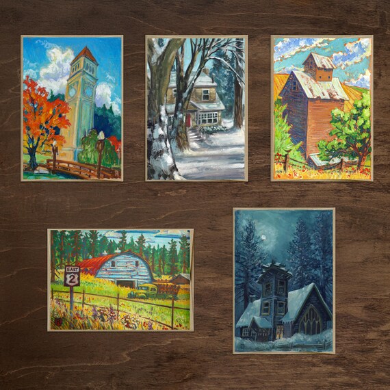 Inland Building Sketches - 5x7 Greeting Card Set - five unique cards from original paintings