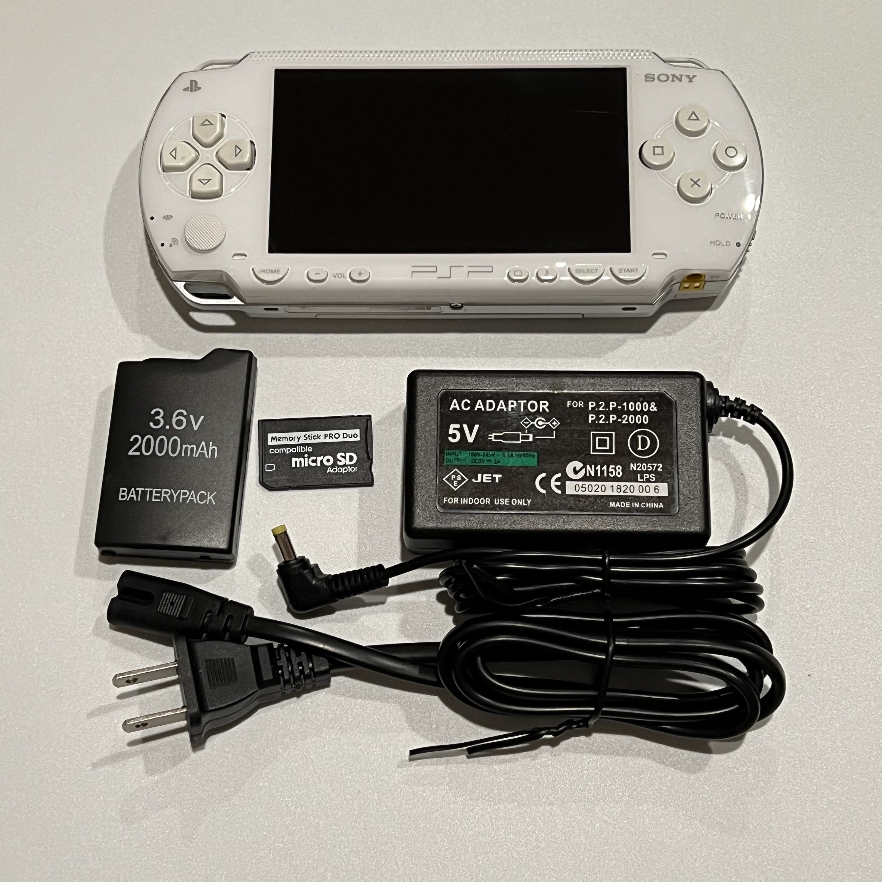 Modded IPS LCD White Sony PSP 1000 System W/ 64gb Memory Card Bundle 
