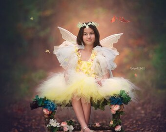 summer fairy dress up Yellow Fairytale Fairy Infant Toddler Junior Halloween Costume Photoshoot  Summer Birthday Cosplay Dress up Girl Knee Tutu Smash Cake Dress