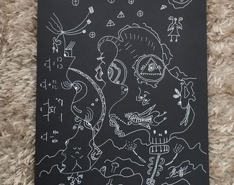 Originalritning av kosmisk alkemi – Helig geometri, himmelsk ockult konst (A4)