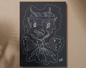 Väggkonst med Baby Golem, handritad illustration av mörk surrealism, gotisk A4-affisch (digital nedladdning)