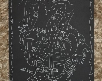 ANTIKRIST Original vit bläckteckning - Mörk surrealism, ockult konst, religiös kritik A4-väggkonst