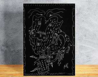 Antikrist mörk konst utskrivbar, surrealistisk ockult klotter, gotisk heminredning digital nedladdning, abstrakt linjekonst, A4 heavy metal estetiskt tryck
