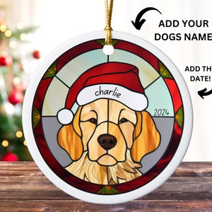 Custom Golden Retriever Ornament, Golden Christmas Ornament, Stained Glass Ornament, Dog Name Ornament, Dog First Christmas,Golden Retriever
