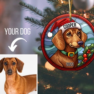 Custom Dachshund Ornament, Dachshund Christmas Ornament, Stained Glass Ornament, Dog Name Ornament, Dog First Christmas, Weenie Dog Ornament