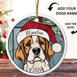 Custom Beagle Ornament, Beagle Christmas Ornament, Stained Glass Ornament, Dog Name Ornament, Dog First Christmas, Beagle Dog Mom