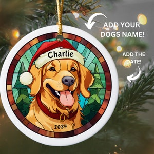 Custom Golden Retriever Ornament, Golden Christmas Ornament, Stained Glass Ornament, Dog Name Ornament, Dog First Christmas,Golden Retriever