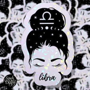 Libra Witchy Woman Bun Sign Zodiac Sticker | Vinyl Stickers | Laptop Stickers | Waterproof Stickers | Car Decal | Zodiac | Astrology