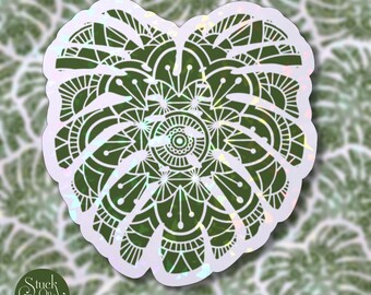 Pegatina de mandala de hoja: vinilo holográfico impermeable