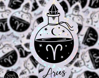 Pegatina de poción de Aries: vinilo holográfico de astrología del zodiaco