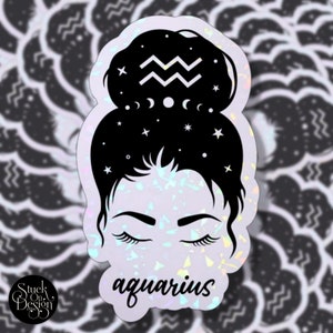 Aquarius Witchy Woman Bun Signe Zodiaque Autocollant | Autocollants en vinyle | Autocollants pour ordinateur portable | Autocollants imperméables | | de décalcomanie de voiture | du zodiaque Astrologie
