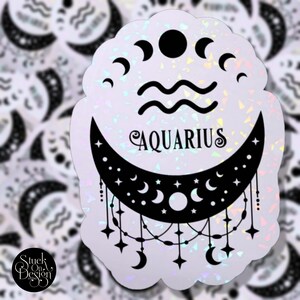 Aquarius Moon Sign Zodiac Sticker | Autocollants en vinyle | Autocollants pour ordinateur portable | Autocollants imperméables | | de décalcomanie de voiture | du zodiaque Astrologie