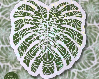 Pegatina holográfica de mandala de hoja: vinilo impermeable