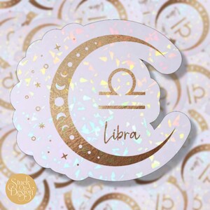 Libra Gold Moon Zodiac Sticker | Vinyl Stickers | Laptop Stickers | Waterproof Stickers | Car Decal | Zodiac | Astrology