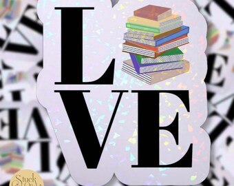Pegatina holográfica "Love Books": vinilo impermeable