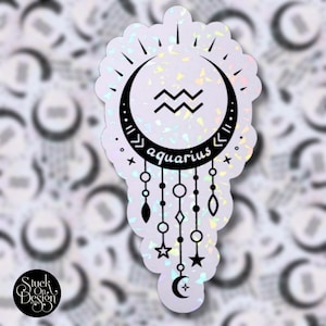 Aquarius Dangling Moon Zodiac Sticker | Autocollants en vinyle | Autocollants pour ordinateur portable | Autocollants imperméables | | de décalcomanie de voiture | du zodiaque Astrologie