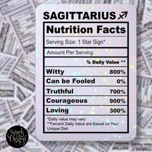 Sagittarius Nutrition Facts Zodiac Sticker / Vinyl Stickers / Laptop Stickers / Waterproof Stickers / Car Decal / Zodiac / Astrología