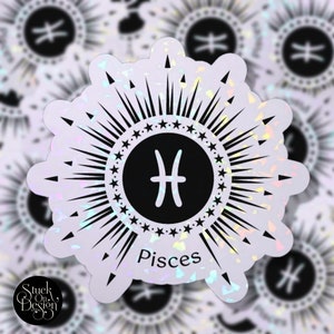 Pisces Sunburst Zodiac Sticker | Vinyl Stickers | Laptop Stickers | Waterproof Stickers | Car Decal | Zodiac | Astrology