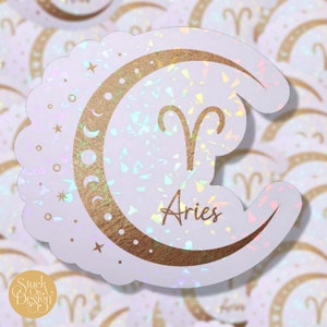 Aries Gold Moon Zodiac Sticker | Vinyl Stickers | Laptop Stickers | Waterproof Stickers | Car Decal | Zodiac | Astrology