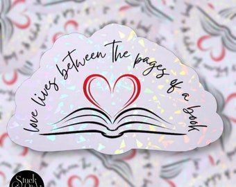 Pegatina holográfica para amantes de los libros: El amor vive entre páginas