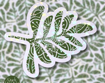 Pegatina de mandala de hoja: vinilo holográfico impermeable