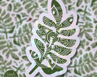 Pegatina holográfica de mandala de hoja: vinilo impermeable