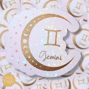 Gemini Gold Moon Zodiac Sticker / Vinyl Stickers / Laptop Stickers / Waterproof Stickers / Car Decal / Zodiac / Astrología