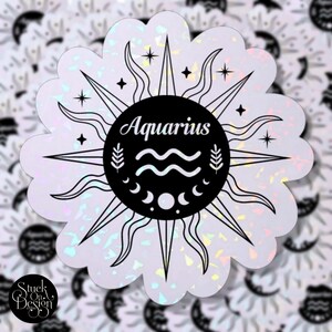 Aquarius Dark Sun Sign Zodiac Sticker | Autocollants en vinyle | Autocollants pour ordinateur portable | Autocollants imperméables | | de décalcomanie de voiture | du zodiaque Astrologie