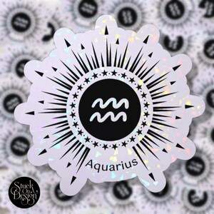 Aquarius Sunburst Zodiac Sticker | Autocollants en vinyle | Autocollants pour ordinateur portable | Autocollants imperméables | | de décalcomanie de voiture | du zodiaque Astrologie