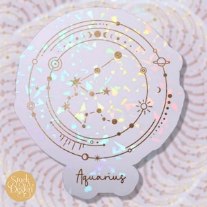 Aquarius Gold Constellation Zodiac Sticker | Autocollants en vinyle | Autocollants pour ordinateur portable | Autocollants imperméables | | de décalcomanie de voiture | du zodiaque Astrologie