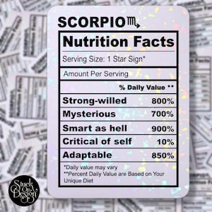 Autocollant Scorpion Nutrition Facts Zodiac | Autocollants en vinyle | Autocollants pour ordinateur portable | Autocollants imperméables | | de décalcomanie de voiture | du zodiaque Astrologie