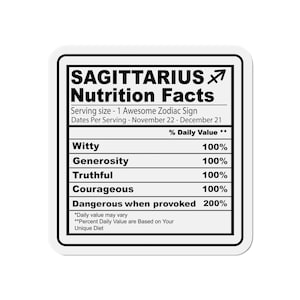 Sagittarius Nutrition Facts 2 | Die-Cut Magnets