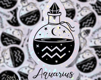 水瓶座ポーションステッカー：ホログラフィック星座占星術ビニールデカール