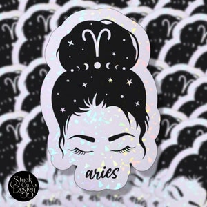 Aries Witchy Woman Bun Sign Zodiac Sticker | Vinyl Stickers | Laptop Stickers | Waterproof Stickers | Car Decal | Zodiac | Astrology