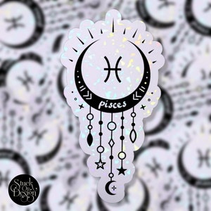 Pisces Dangling Moon Zodiac Sticker | Vinyl Stickers | Laptop Stickers | Waterproof Stickers | Car Decal | Zodiac | Astrology