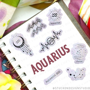 Aquarius Zodiac Stickers B | Autocollants en vinyle | Autocollants pour ordinateur portable | Autocollants imperméables | | de décalcomanie de voiture | du zodiaque Astrologie