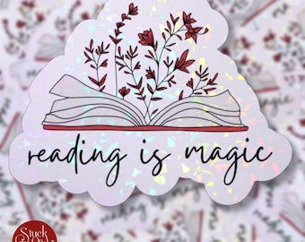 Pegatina "Leer es mágico": vinilo holográfico con temática de libros