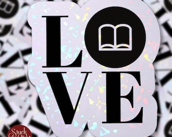 Pegatina holográfica "Love Books": vinilo impermeable