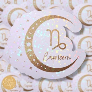 Steenbok Gouden Maan Zodiac Sticker | Vinyl Stickers | Laptop Stickers | Waterdichte Stickers | Auto Decal | Dierenriem | Astrologie