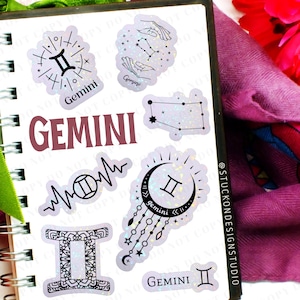 Gemini Zodiac Stickers B / Adesivi in vinile / Adesivi per laptop / Adesivi impermeabili / Decalcomania per auto / Zodiaco / Astrologia
