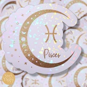 Pisces Gold Moon Zodiac Sticker | Vinyl Stickers | Laptop Stickers | Waterproof Stickers | Car Decal | Zodiac | Astrology