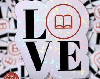 Pegatina holográfica "Love Books": vinilo impermeable
