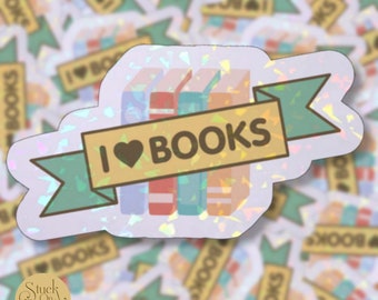 Pegatina "Amo los libros": vinilo holográfico para amantes de los libros
